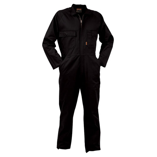 Bison Premium 100% Cotton Overall Zip features multiple functional pockets, including pen, cellphone, and breast pockets, with an elastic back for comfort and a durable YKK metal zip, ideal for protective workwear.