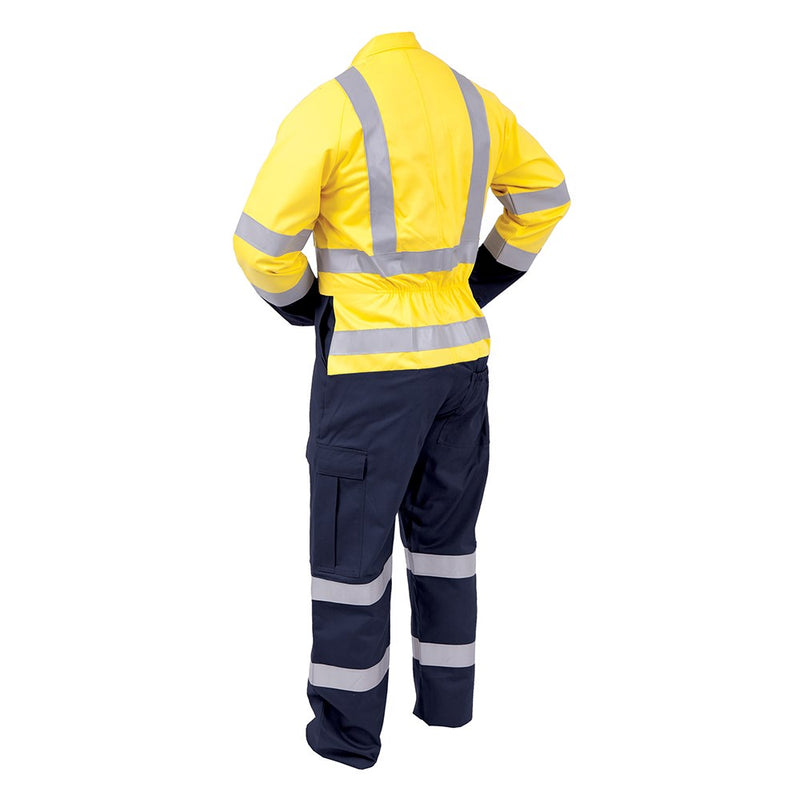 Load image into Gallery viewer, Bison Cotton Day/Night Zip Overall (CTPCO) features a zip front, long sleeves, and multiple pockets designed for durability and safety, ideal for workplace environments.