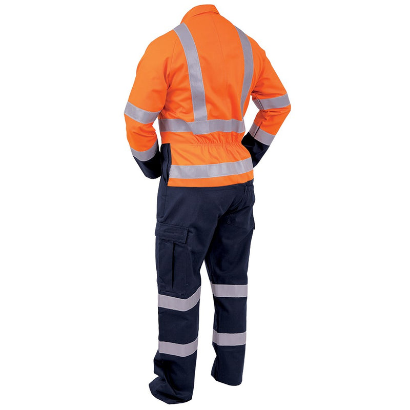 Load image into Gallery viewer, Arcguard Flame Retardant Zip Overalls (FTPCO) shown in high-visibility workwear style with reflective tape, featuring zip front, multiple pockets, and reinforced stitching, ideal for industrial safety use.
