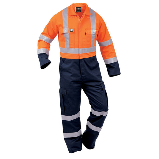 Arcguard Flame Retardant Zip Overalls (FTPCO) featuring a high-visibility jacket with reflective stripes, long sleeves, and protective features like stress point bar tacking and secure flap closures, ideal for industrial use.