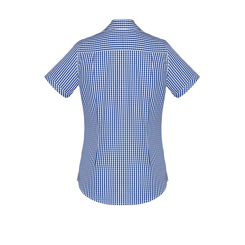 Load image into Gallery viewer, Biz Womens Springfield Short Sleeve Shirt featuring a unique layered check design, made of 100% cotton for breathability and lightweight comfort, ideal for active safety environments or warmer climates.