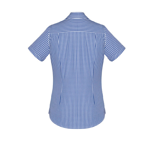 Biz Womens Springfield Short Sleeve Shirt featuring a unique layered check design, made of 100% cotton for breathability and lightweight comfort, ideal for active safety environments or warmer climates.