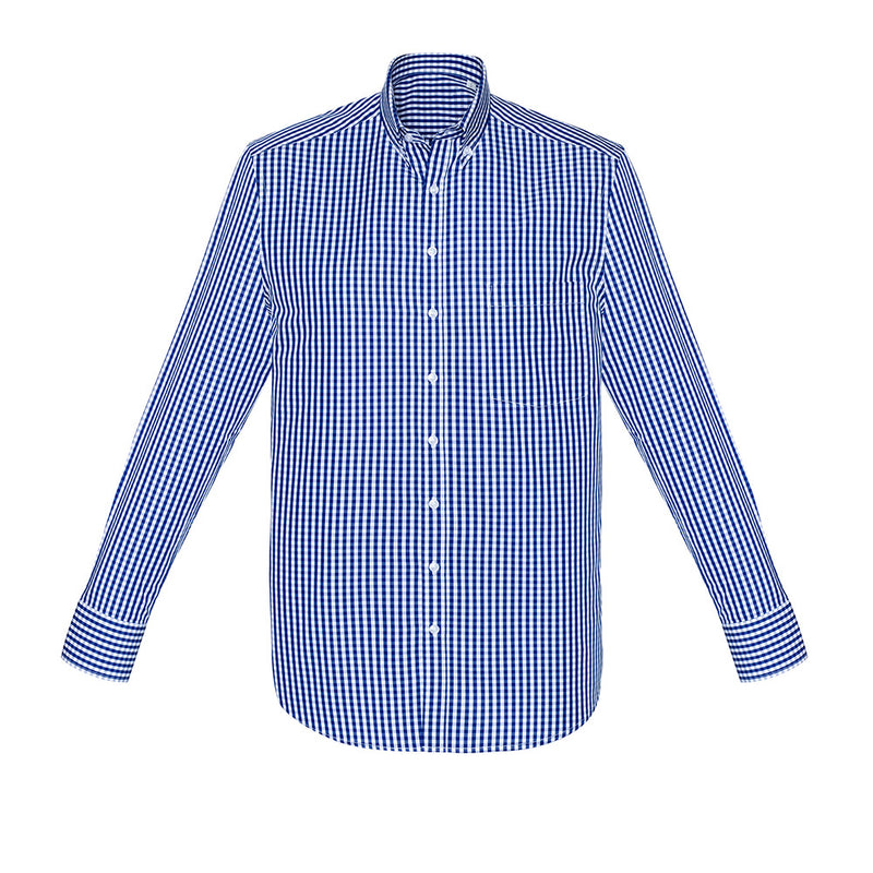 Load image into Gallery viewer, Biz Springfield Mens Long Sleeve Shirt, featuring a premium yarn-dyed check design, ideal for warm climates. Made from breathable 100% cotton, this shirt offers comfort and style suitable for workplace attire.