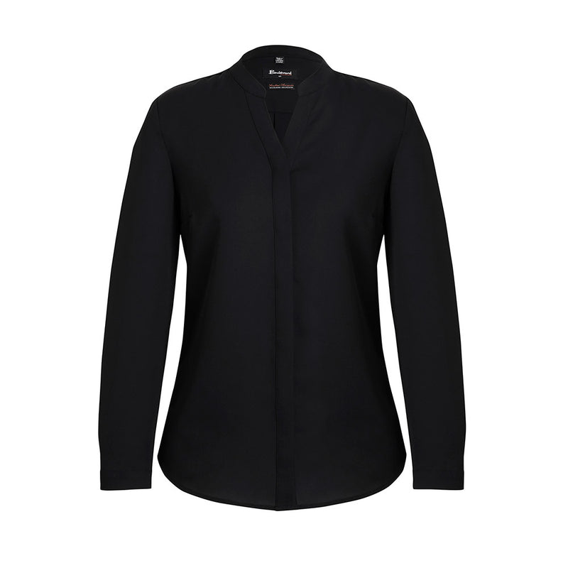 Load image into Gallery viewer, Biz Juliette Womens Plain Long Sleeve Blouse displayed on a mannequin, featuring a concealed placket, button-up cuffs, and a back inverted pleat for enhanced movement, suitable for professional workwear.