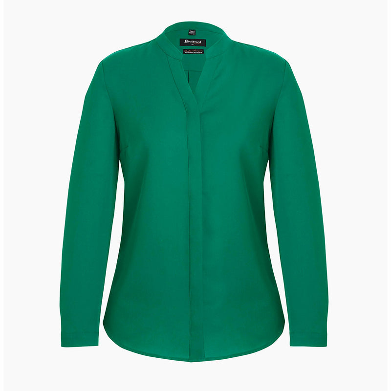 Load image into Gallery viewer, Biz Juliette Womens Plain Long Sleeve Blouse displayed on a mannequin, showcasing its easy fit style with a high drape, concealed placket, and button-up cuffs. Ideal for sophisticated workwear.