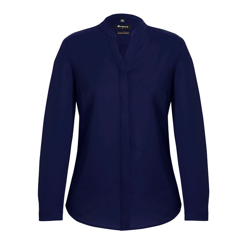 Load image into Gallery viewer, Biz Juliette Womens Plain Long Sleeve Blouse, displayed on a mannequin, showcases its easy-fit style with a concealed placket, button-up cuffs, and elegant back pleat tucks for enhanced movement.