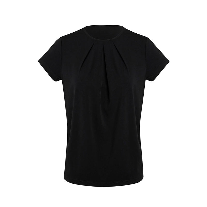 Load image into Gallery viewer, Biz Womens Blaise Short Sleeve Top features a pleated front and semi-fitted design, crafted in a luxe Jersey Knit for comfort and ease, ideal for stylish workplace or casual wear.