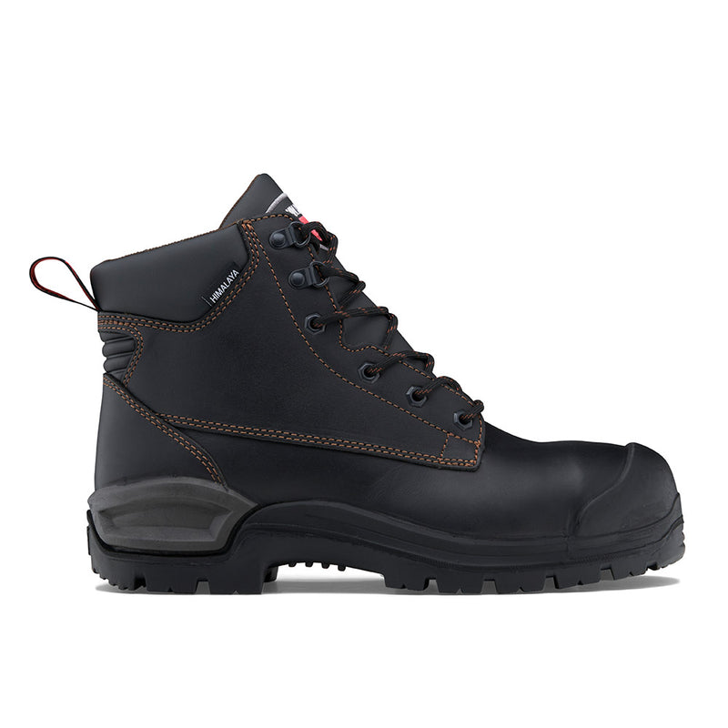 Load image into Gallery viewer, John Bull Himalaya 3.0 Safety Boots; black with orange stitching, steel toe cap, oil and acid-resistant sole, featuring CushionCore comfort technology, ideal for versatile work environments.