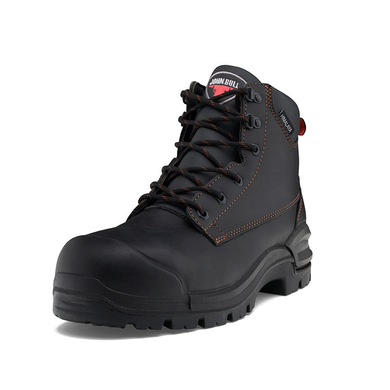 Load image into Gallery viewer, John Bull Himalaya 3.0 Safety Boots feature a black lace-up design with orange stitching, a steel toe cap, and a durable, oil and acid-resistant sole for optimal safety and comfort.