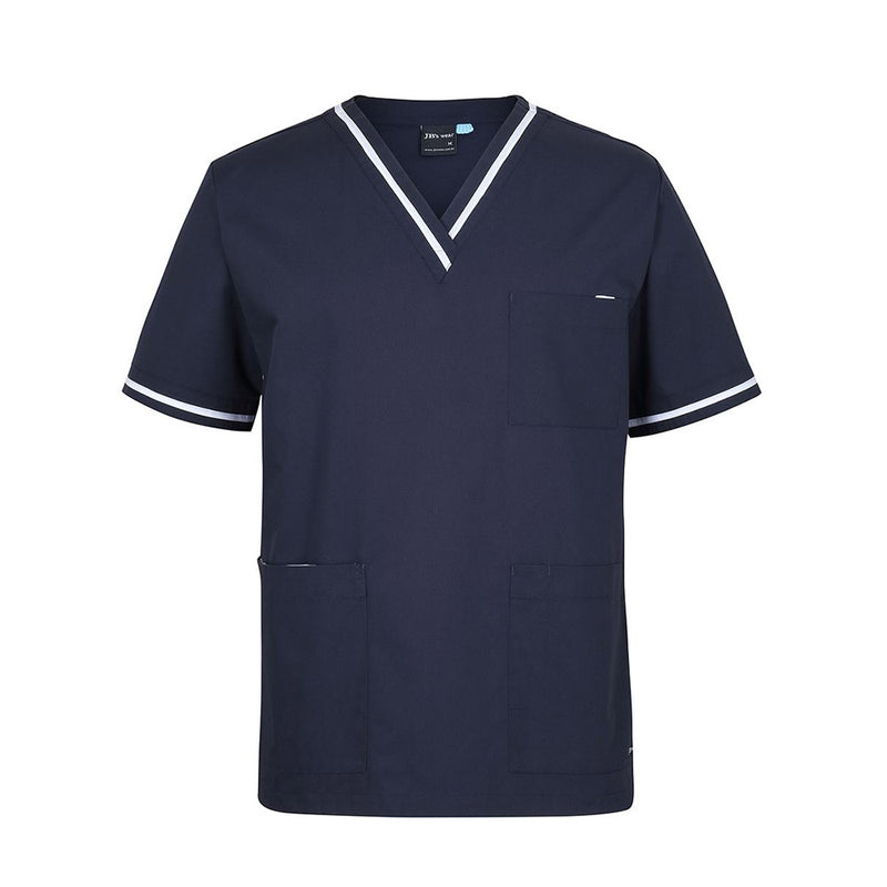 Load image into Gallery viewer, JB’s Contrast Unisex Scrubs Top features a classic fit with a V-neck and set-in sleeves. It includes a contrast color stripe, utility tape, and dual pockets, ideal for professional comfort.