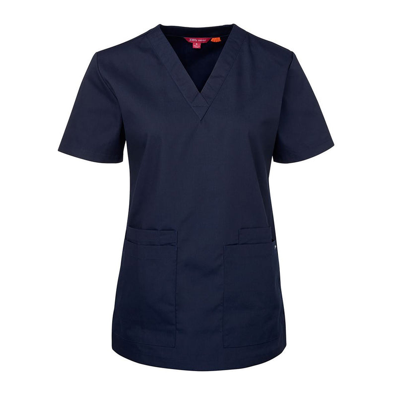 Load image into Gallery viewer, JB’s Ladies Scrubs Top featuring a classic fit with a V-neck, set-in sleeves, and four reinforced pockets, perfect for a professional environment. Made from a durable polyester-cotton blend.