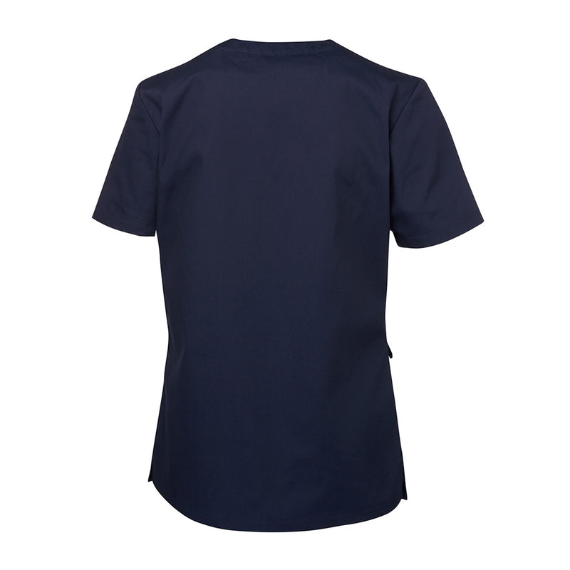 Load image into Gallery viewer, JB’s Ladies Scrubs Top, featuring a back view with a V-neck, set-in sleeves, side vents, and four reinforced lower pockets, designed for comfort and functionality in workplace settings.