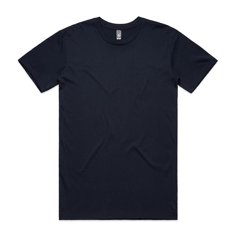 Load image into Gallery viewer, AS Colour 5001 Mens Staple Tee, a dark navy short-sleeve crewneck T-shirt, laid flat, showcasing its regular fit and durable features like neck ribbing and double needle hems, ideal for workwear.