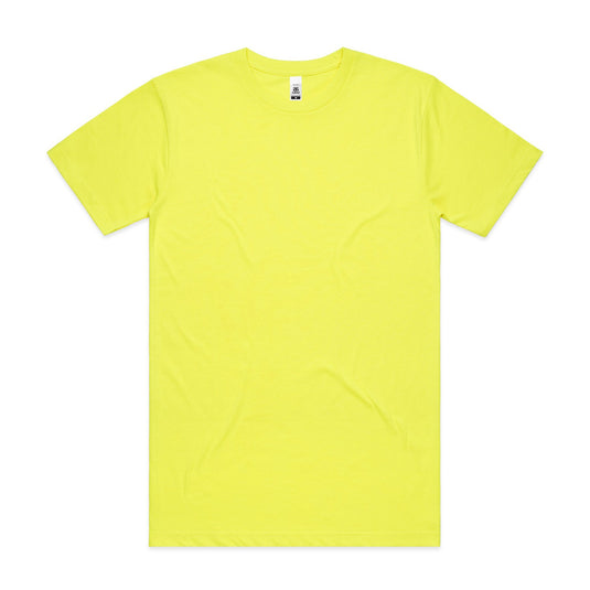 AS Colour 5050F Mens Block Safety Tee, featuring a regular fit with neck ribbing and side seams. Designed as a hi-vis safety garment, ideal for workwear, offering UPF 50+ protection.