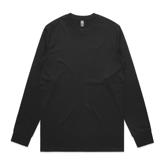AS Colour 5071 Mens Classic L/S Tee, showcasing a relaxed fit with cuffed long sleeves, neck ribbing, and double needle hems, ideal for screen printing, DTG, and embroidery.