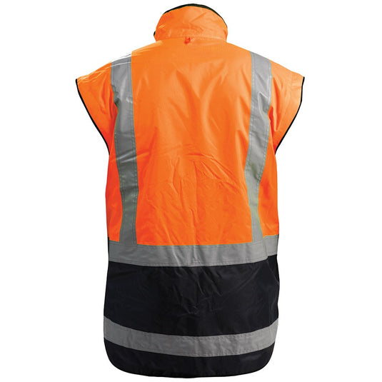 Bison Stamina Contrast Fleece Lined Vest, featuring reflective tape, wider shoulders, extended back, and fleece-lined pockets, designed for superior protection and comfort in safety and work environments.