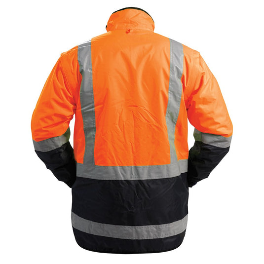 Bison Stamina Lined Vest W/ Zip-off Sleeves showcased from the back, highlighting its reflective design, zip-off sleeves, and functional pockets, emphasizing its suitability for safety and work environments.