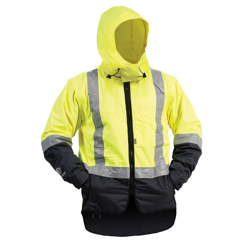 Load image into Gallery viewer, Bison Stamina Lined Vest W/ Zip-off Sleeves features a hood, premium zippers, and a longer thigh length for added protection. Ideal for safety-focused environments, this jacket can transform into a vest.