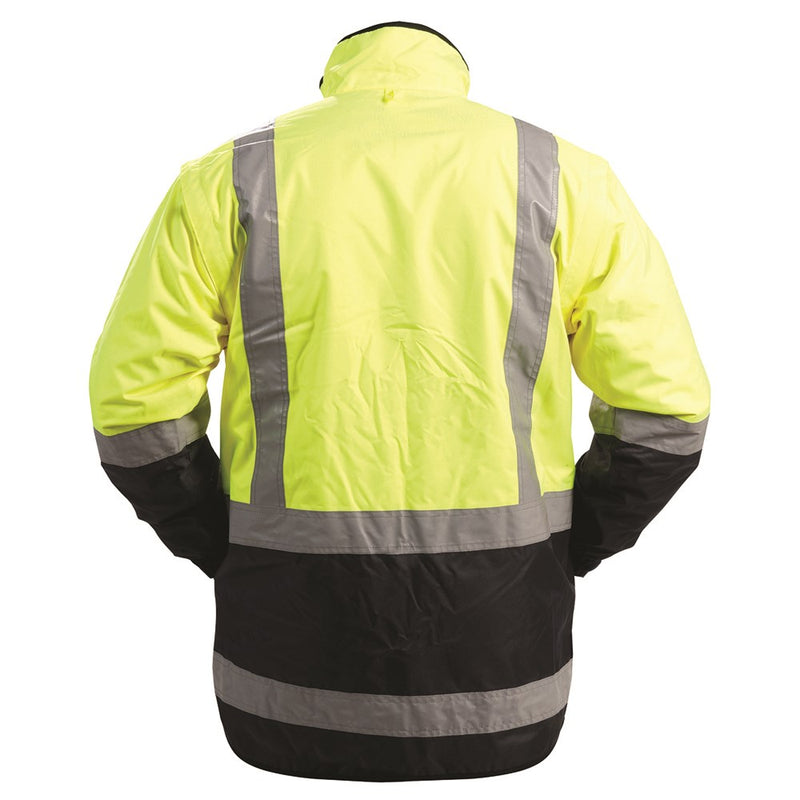 Load image into Gallery viewer, Bison Stamina Lined Vest W/ Zip-off Sleeves worn by a person, showcasing its versatile design with detachable sleeves, showerproof fabric, and functional pockets, ideal for workplace safety and comfort.