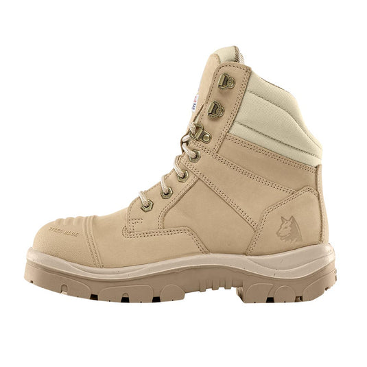 Steel Blue Ladies Southern Cross TPU/Scuff Safety Boots feature a 150mm high ankle with a scalloped, padded collar, industrial-grade zipper, and steel toe cap, tailored for women with a shorter ankle length.