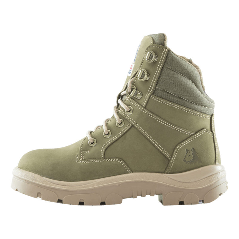 Load image into Gallery viewer, Steel Blue Ladies Southern Cross Zip Safety Boots, Khaki, feature a 150mm high ankle design made from premium leather, with a steel toe cap, industrial-grade zipper, and padded collar for comfort and protection.