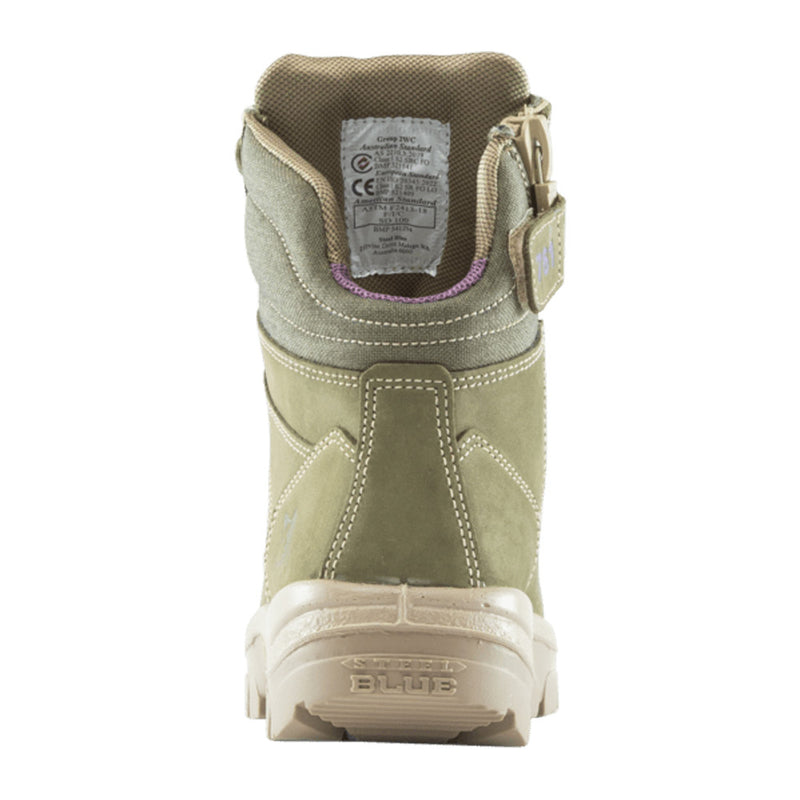 Load image into Gallery viewer, Steel Blue Ladies Southern Cross Zip Safety Boots, Khaki, featuring a 150mm high ankle, premium leather craftsmanship, steel toe cap, and a convenient industrial-grade zipper for easy wear. Designed specifically for women's safety and comfort.