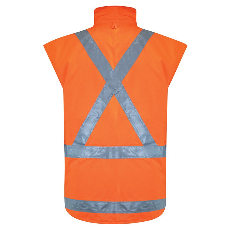 Load image into Gallery viewer, Bison Stamina TTMC-W17 X-Back Vest features reflective tape, dual-entry fleece-lined pockets, and extended back for protection. Ideal for safety, it complies with AS/NZS standards for rainwear and visibility.