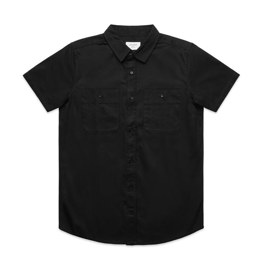 AS Colour 5421 Mens Short Sleeve Work Shirt featuring a regular fit, heavy-weight cotton drill, two chest pockets with pen channel, tonal buttons, and a back yoke with a hang loop.