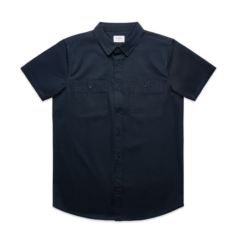 Load image into Gallery viewer, AS Colour 5421 Mens Short Sleeve Work Shirt features a regular fit and heavy weight, 100% cotton drill. Designed with two chest pockets including a pen channel, and finished with tonal buttons.