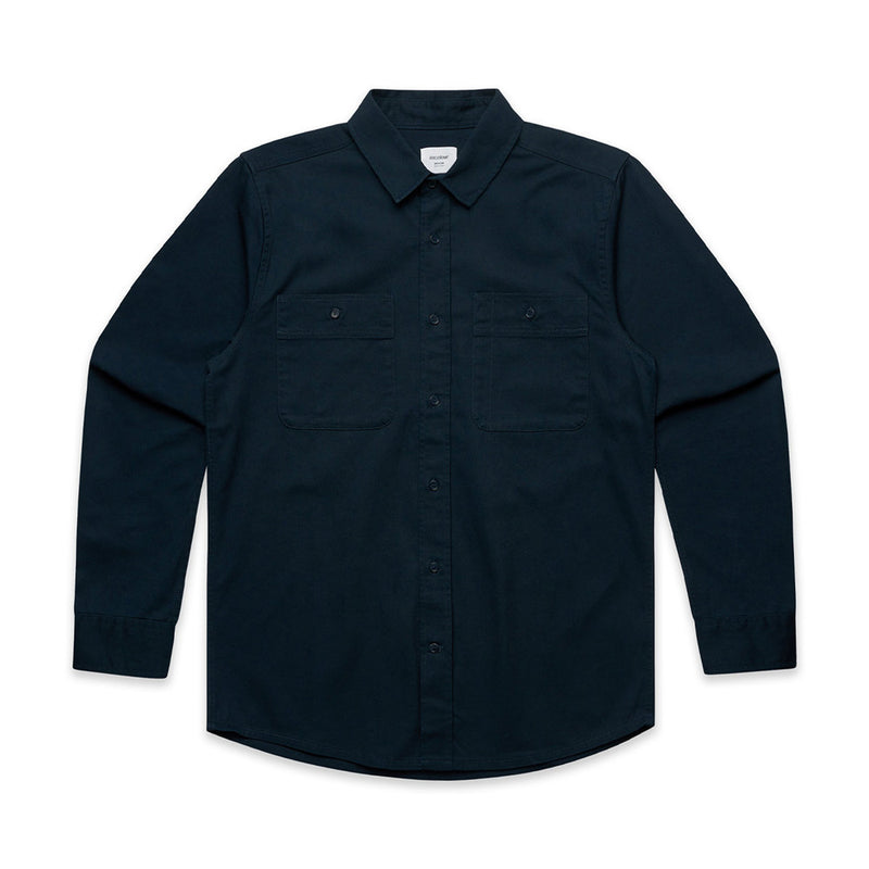 Load image into Gallery viewer, AS Colour 5422 Mens Long Sleeve Work Shirt featuring a regular fit, heavy-weight cotton drill fabric, button-up design, dual chest pockets with pen channel, and back yoke with hang loop, ideal for workplace safety.
