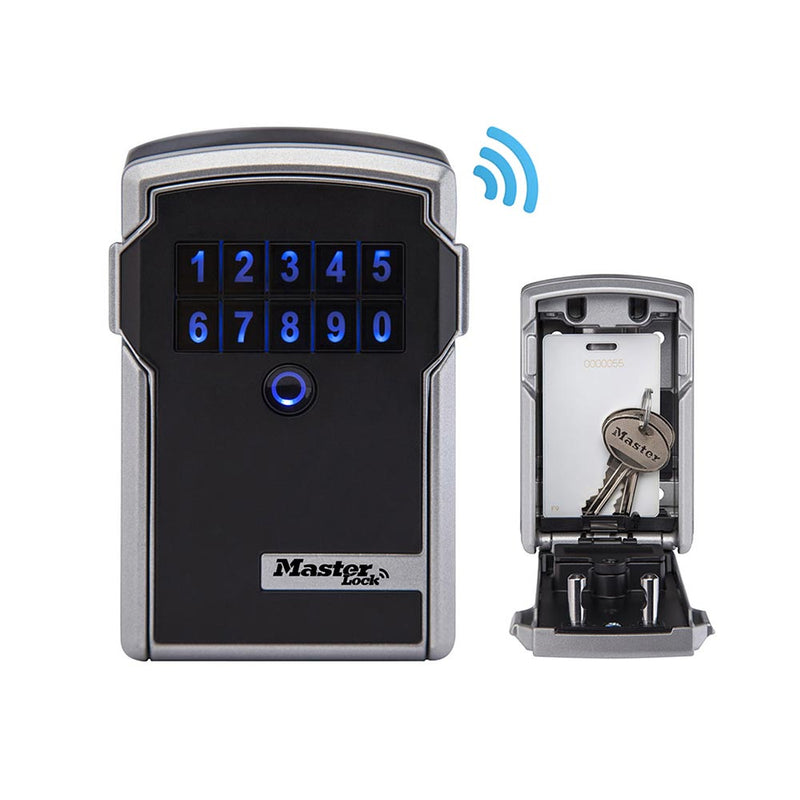 Load image into Gallery viewer, Master Lock Bluetooth Wall Mount Lock Box with backlit numeric keypad and Bluetooth access, shown open with keys inside, offers secure, smart storage for safety-conscious environments like Active Safety's workplace safety supplies.