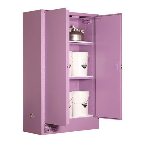 Pratt 250L Corrosive Storage Cabinet, featuring double-walled galvanized steel and self-closing doors, designed for safe chemical storage. Includes adjustable shelves with spill trays for workplace safety compliance.