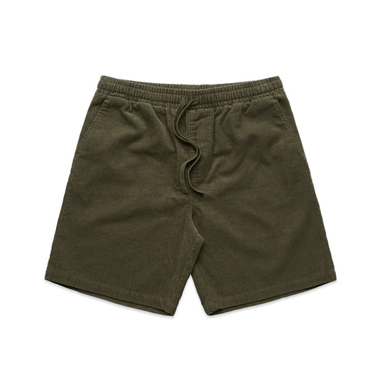 AS Colour 5941 Men's Cord Shorts featuring a regular fit and elastic waistband, ideal for embroidery. Crafted from mid-weight, 100% cotton corduroy, these shorts are durable and preshrunk to minimize shrinkage.