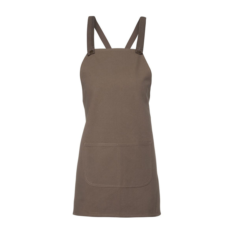 Load image into Gallery viewer, JB's Cross Back Bib Canvas Apron (Without Strap) features a durable 100% cotton, 345gsm duck canvas with a low front pocket, antique brass eyelets, and double-stitched seams, suitable for workplace safety.