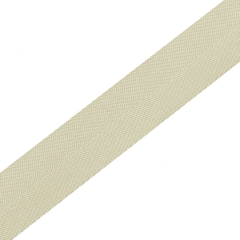 Load image into Gallery viewer, JB's Changeable Cross Back Apron Strap close-up, showcasing a 100% polyester herringbone texture with a clean finish and button hole for attaching to aprons; two beige straps included per pack.