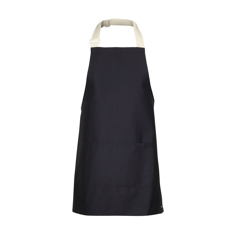 Load image into Gallery viewer, JB's Apron With Colour Straps features a black design with a white adjustable neck strap and front pocket, crafted from durable polyester and comfortable cotton, ideal for workplace safety and uniform use.