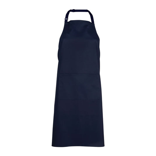JB's Apron With Pocket features an adjustable neck strap, herringbone waist strap, and spacious front pocket, crafted from a durable polyester-cotton blend, ideal for workplace settings.
