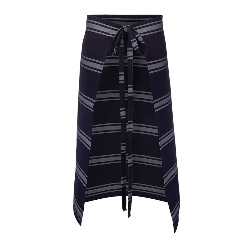 Load image into Gallery viewer, JB's Butchers Apron showcases a yarn-dyed twill weave stripe with a durable polyester-viscose blend. Features include a bib style, self-fabric neck strap, and adjustable fasteners, aligning with Active Safety's workwear focus.