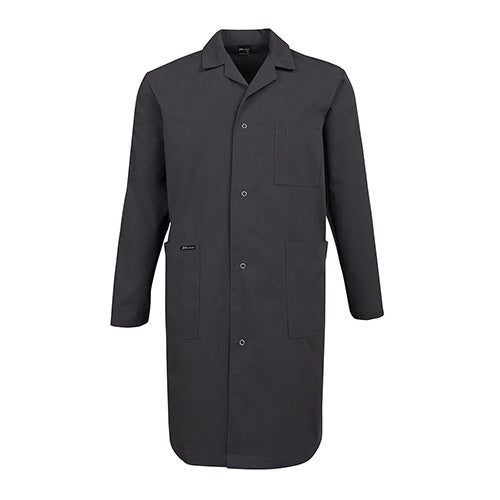 JB's Lab/Dust Coat featuring a classic fit with a chest pocket, two hand pockets, and a hidden mobile phone pocket, ideal for safety and workplace environments offered by Active Safety.
