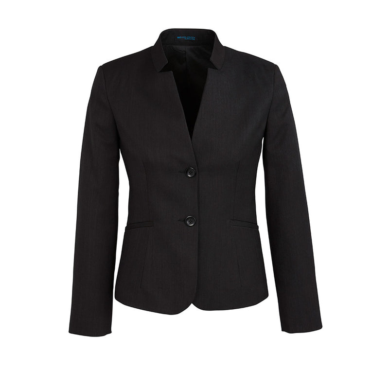 Load image into Gallery viewer, Biz Womens Cool Stretch Short Jacket displayed on a mannequin, features elegant styling with buttons, a collar, and breathable fabric, designed for comfort and durability, aligning with Active Safety's focus on functional workwear.