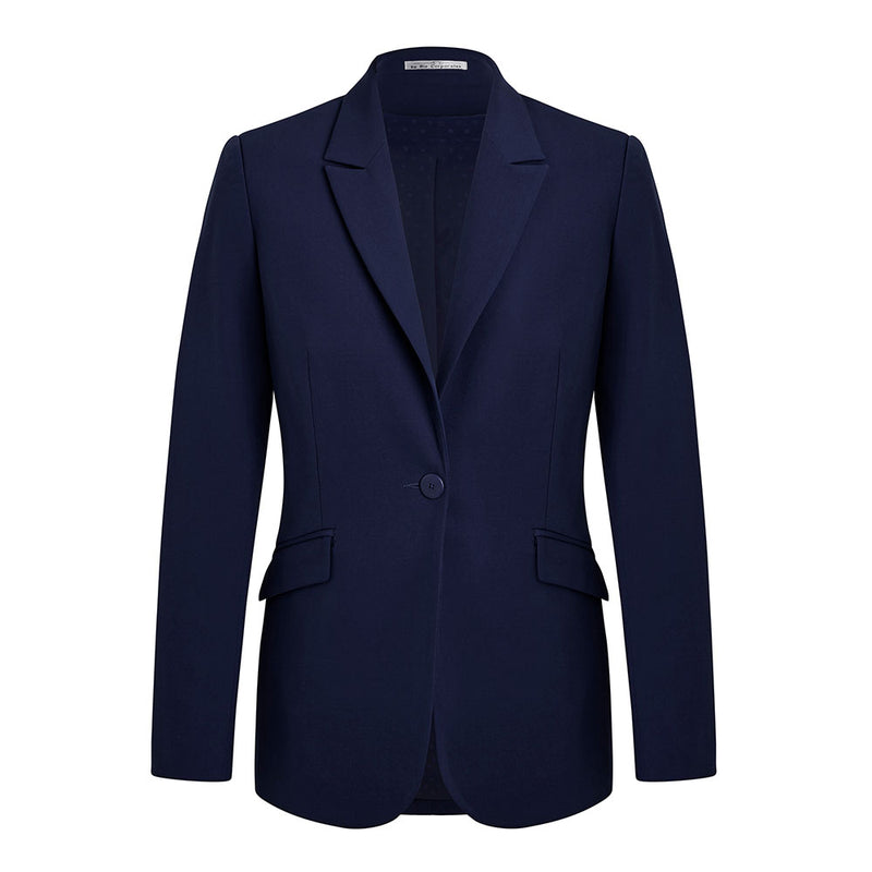 Load image into Gallery viewer, Biz Womens Siena Longline Jacket featuring peak lapels, single-breasted front, and functional angled hip flap pockets. Designed for versatility in corporate and functional roles, with stretch lining for comfort.