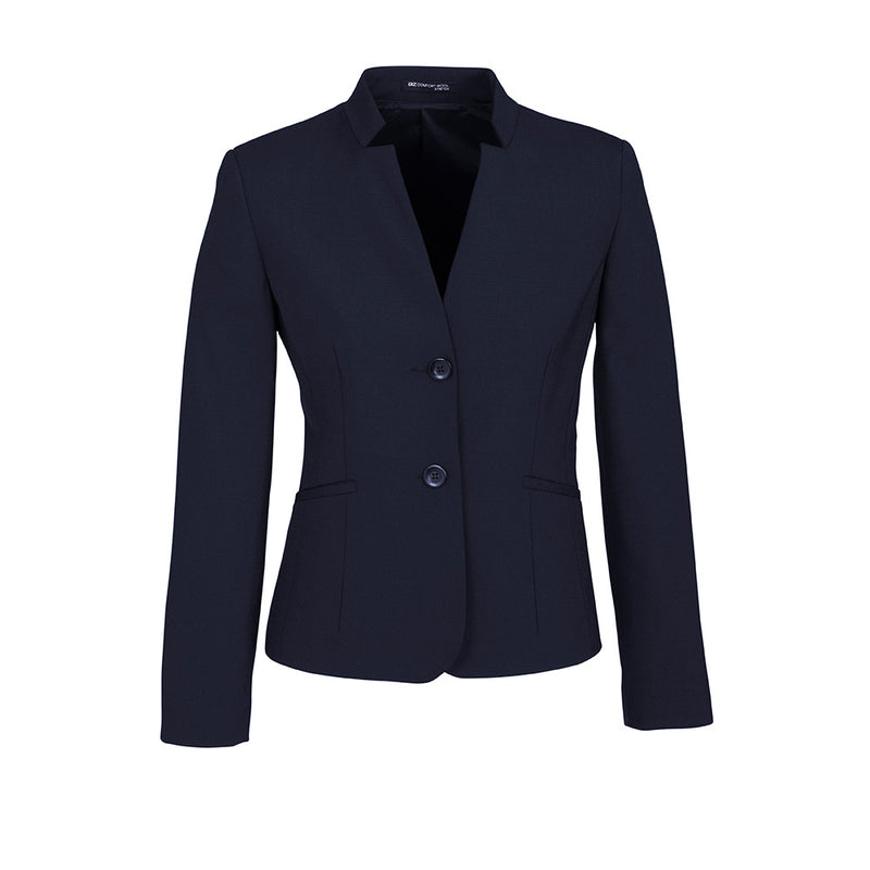 Load image into Gallery viewer, Biz Womens Comfort Wool Stretch Short Jacket, featuring a sleek design with buttons and a collar, ideal for a professional look. Enhanced with stretch for comfort and internal pockets for practicality.