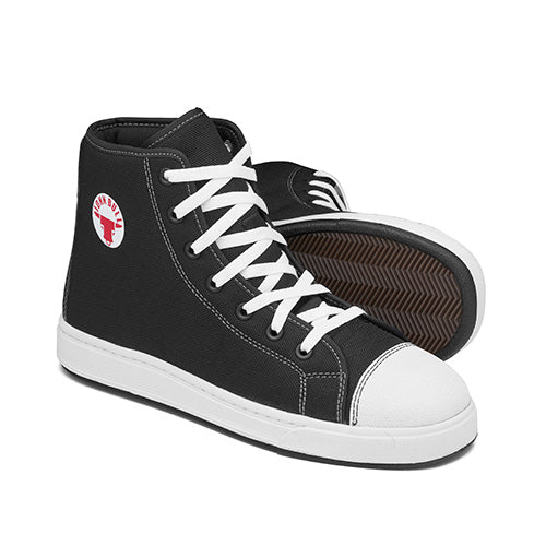 Load image into Gallery viewer, John Bull Python Safety Boots featuring a sleek black and white design, ideal for professionals needing stylish yet protective footwear, with steel toe caps and slip-resistant soles, perfect for active workplaces.