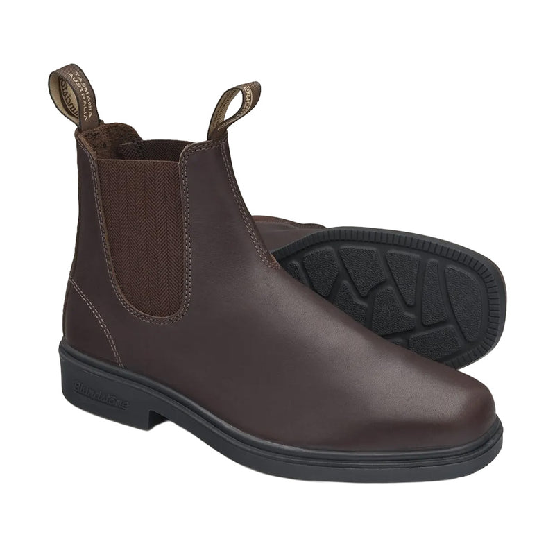 Load image into Gallery viewer, Blundstone 659 Non-Safety Boot, Brown: Sleek, square-toed leather boots with herringbone elastic sides, moulded footbed, and defined heel; designed for comfort and stability, ideal for safety-focused environments.