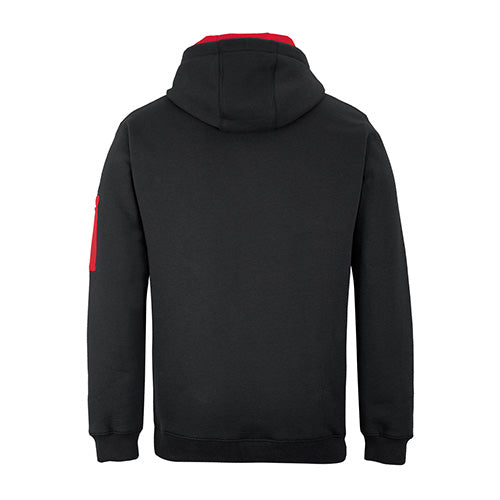 Load image into Gallery viewer, JB's 350gsm Trade Hoodie featuring a classic fit with a fully lined jersey hood, kanga pocket, and pen pocket on the sleeve, ideal for safety-focused work environments.