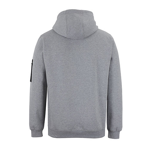 Load image into Gallery viewer, JB's 350gsm Trade Hoodie featuring a hood with drawcord, kanga pocket, and ribbed cuffs, ideal for workwear. Made from durable cotton-polyester blend, perfect for safety and comfort in active environments.