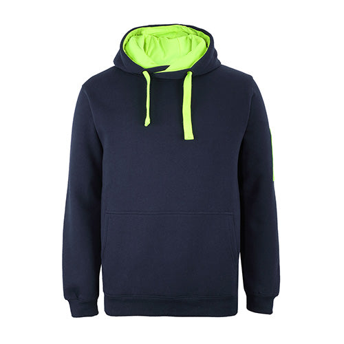 JB's 350gsm Trade Hoodie features a classic fit with a kanga pocket and pen pocket on the sleeve, ideal for workplace safety. Perfect for comfort and durability with its fully lined hood.