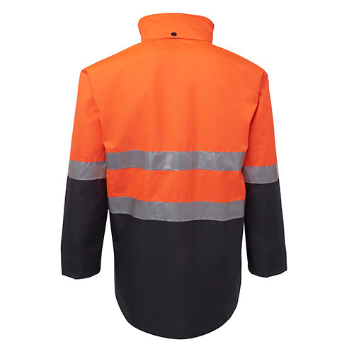 Load image into Gallery viewer, JB's Hi Vis Long Line Taped Rain Jacket, featuring a back view with seam-sealed construction, long-line styling, and concealed hood. Ideal for waterproof protection, aligning with Active Safety's focus on durable workwear.