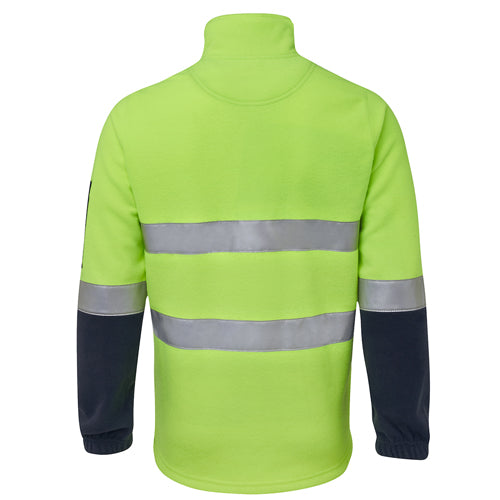 Load image into Gallery viewer, JB’s Hi Vis Half Zip Taped Polar Fleece features grey-striped sleeves, a contrast panel, and a half-zip design, ideal for safety-focused work environments with its practical pockets and adjustable hem.