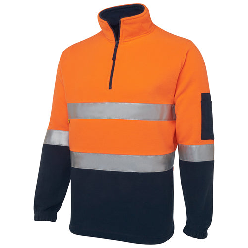 JB’s Hi Vis Half Zip Taped Polar Fleece features reflective stripes, a contrast panel, and practical pockets, designed for high visibility and durability, ideal for workplace safety from Active Safety.
